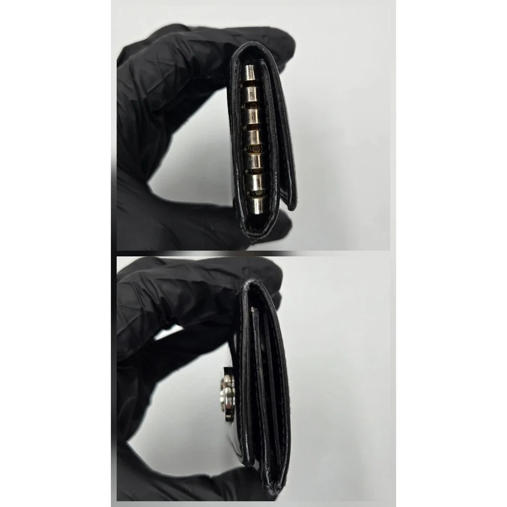 Gucci Vintage Black Leather 6 Hook Key Case Holder Silver G Logo Made in Italy